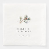 Minimalistische Winter-Hochzeitskiefernzweig & Kon Serviette (Vorderseite)