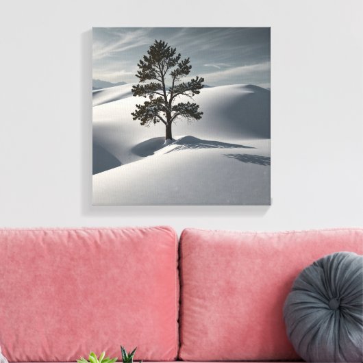 Minimalistische Winterlandschaft mit einsamen Kief Leinwanddruck (Insitu (Wohnzimmer))