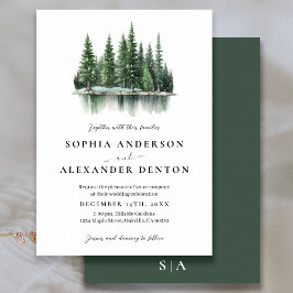 Minimalistische Winterpinienwaldhochzeit Einladung