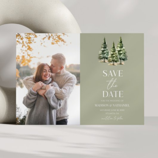 Minimalistische Winterschnee Pine Trees Foto Hochz Save The Date