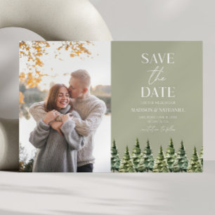 Minimalistische Winterschnee Pine Trees Foto Hochz Save The Date