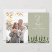 Minimalistische Winterschnee Pine Trees Foto Hochz Save The Date (Vorderseite)