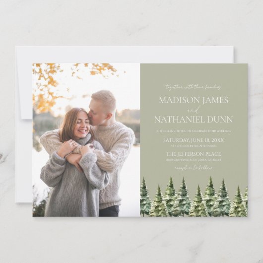 Minimalistische Winterschnee Pine Trees Picture We Einladung (Vorderseite)