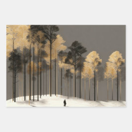 Minimalistische Winterwald-Silhouettenkunst Geschenkpapier Set