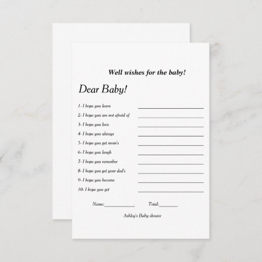 Minimalistische Wohlfühlwünsche für das Baby-Dusch Einladung (Vorne/Hinten)