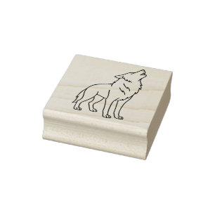 Minimalistische Wolf-Linienkunst – Heulende Wildti Gummistempel