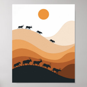 Minimalistische Wüsten-Antilopen-Silhouette-Landsc Poster