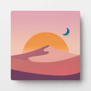 Minimalistische Wüsten-Sonnenuntergangs-Mond-Lands Fotoplatte