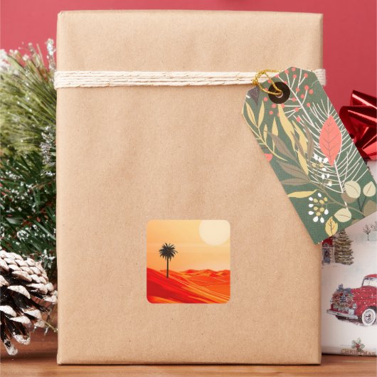 Minimalistische Wüstenoase Quadratischer Aufkleber (Feiertag)