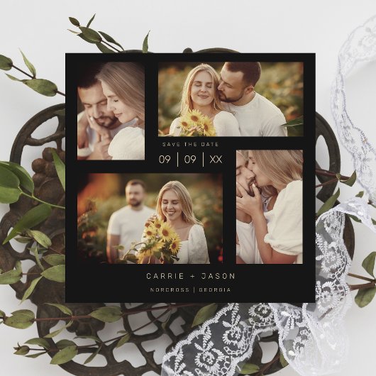 Minimalistische zeitgenössische Hochzeit mit vier  Save The Date