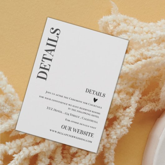 Minimalistische zeitgenössische Hochzeitdetails Begleitkarte