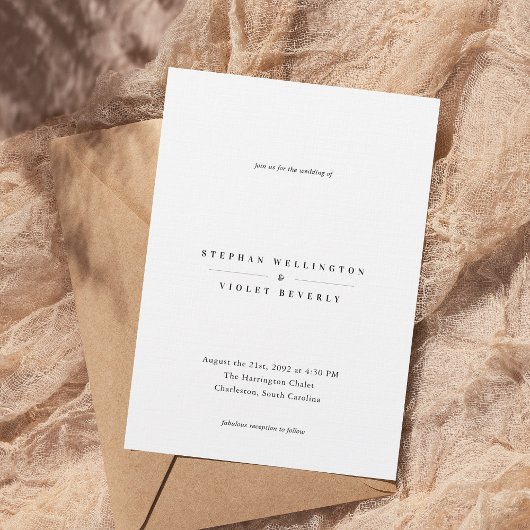 Minimalistische zeitlose Weiße Hochzeit Einladung