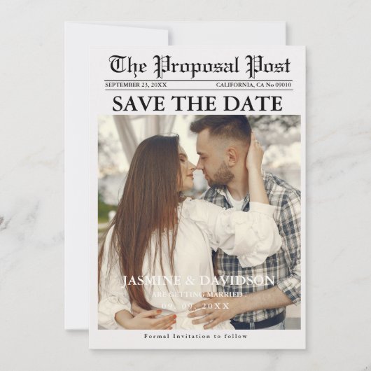 Minimalistische Zeitung Hochzeit speichern das Dat Einladung (Vorderseite)