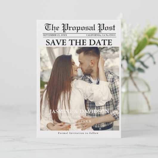 Minimalistische Zeitung Hochzeit speichern das Dat Einladung (Stehend Vorderseite)