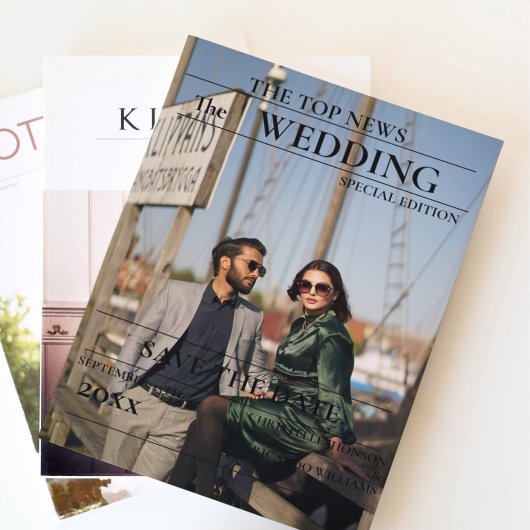 Minimalistische Zeitung Hochzeit speichern das Dat Einladung