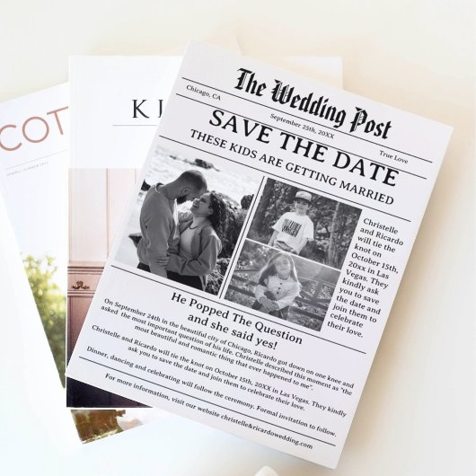 Minimalistische Zeitung Hochzeit speichern das Dat Einladung