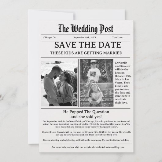 Minimalistische Zeitung Hochzeit speichern das Dat Einladung (Vorderseite)