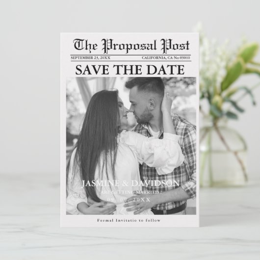 Minimalistische Zeitung Hochzeit speichern das Dat Einladung (Stehend Vorderseite)