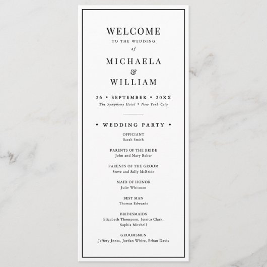 Minimalistische Zeremonie und Hochzeit von Empfäng Programm (Vorderseite)