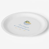 Minimalistische Zitronen Blau-Gelb-Brautparty Pappteller (Schrägansicht)