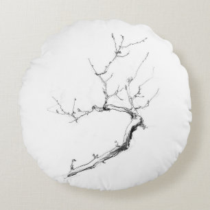 Minimalistische Zweigstelle des zarten Baumes Rundes Kissen