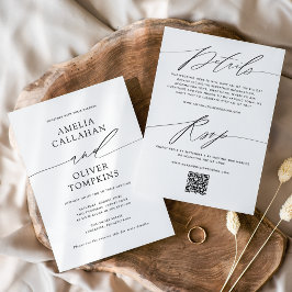 Minimalistische zweiseitige Hochzeit in Schwarz un Einladung