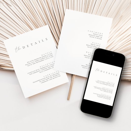 Minimalistische zweiseitige Hochzeitdetails Einladung