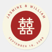 Minimalistische Zweitklassefeier Chinesische Hochz Runder Aufkleber (Vorderseite)