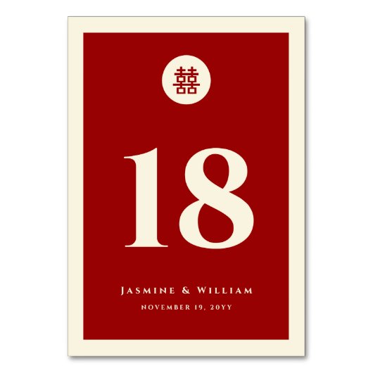 Minimalistische Zweitklassefeier Chinesische Hochz Tischnummer (Rückseite)