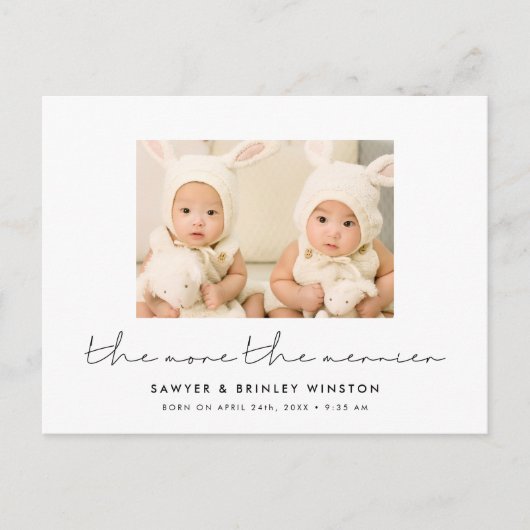 Minimalistische Zwillingsgeburt Je besser das Foto Postkarte (Vorderseite)