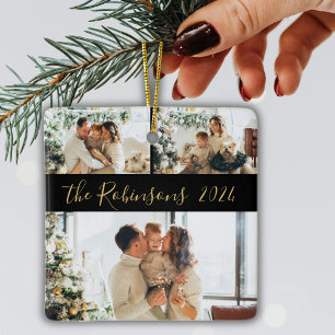 Minimalistischen 3 Familienfoto Collage Weihnachte Keramikornament