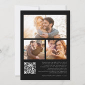 Minimalistischen 3 Fotos QR Code Weiß auf Black We Einladung (Rückseite)