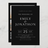 Minimalistischen 3 Fotos QR Code Weiß auf Black We Einladung (Vorne/Hinten)