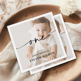 Minimalistischen ein Foto zum ersten Geburtstag Serviette