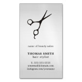 Minimalistischen Imitat Silver Black Scissan Haar Magnetische Visitenkarte (Vorderseite Vertikal)