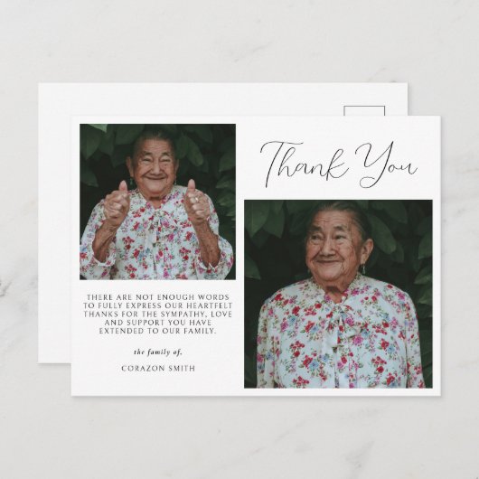 Minimalistischen zwei Foto Beileid Beerdigung Dank Postkarte (Vorne/Hinten)