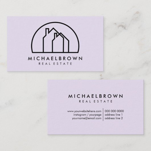 Minimalistischen Zwei-Häuser in einem Halbkreis Visitenkarte (Vorne/Hinten)