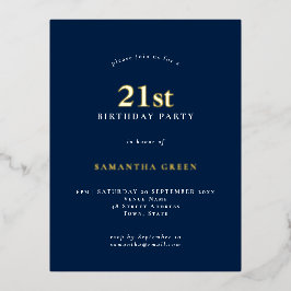 Minimalistischer 21. Geburtstag Party Navy Blue Gl Folie Einladungspostkarte