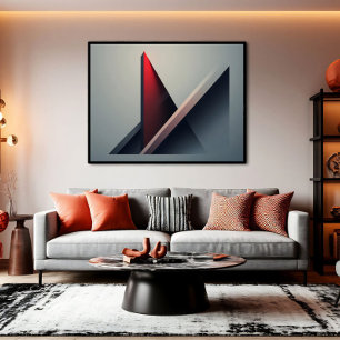 Minimalistischer 3D roter und grauer geometrischer Leinwanddruck