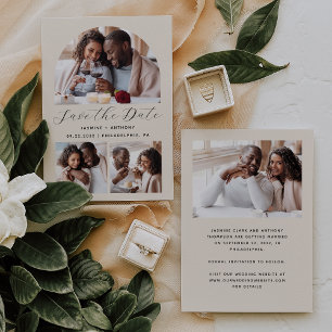 Minimalistischer 4-Foto-Bogen Beige Save The Date