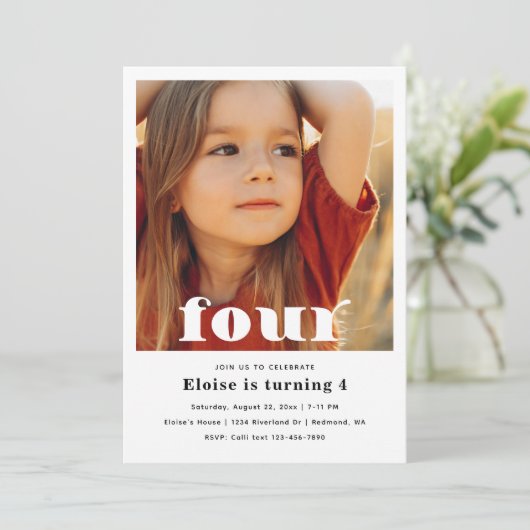 Minimalistischer 4. Geburtstag | 4. Geburtstag Einladung (Stehend Vorderseite)