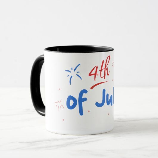 Minimalistischer "4. Juli" mit Firecracker Bursts Tasse (Vorderseite Links)