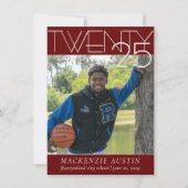 Minimalistischer Abschluss | Dunkelrotes und weiße Einladung (Vorderseite)