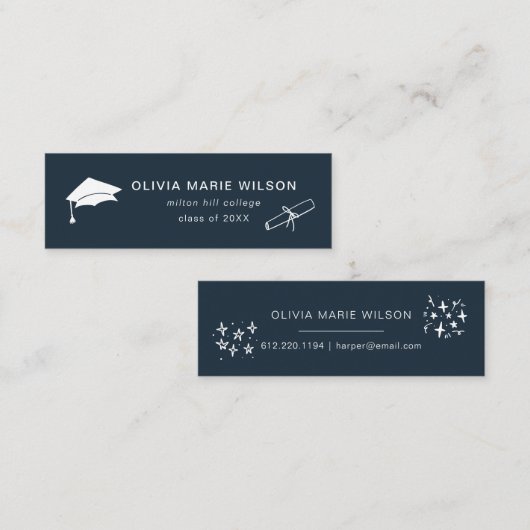 Minimalistischer Abschluss Icon Name Card Navy Blu Mini Visitenkarte (Vorne/Hinten)