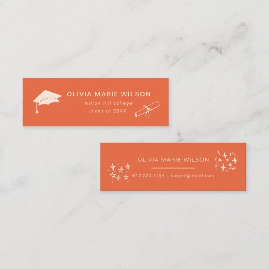 Minimalistischer Abschluss Icon Name Card Orange Mini Visitenkarte (Vorne/Hinten)