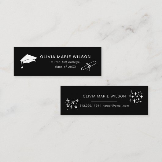 Minimalistischer Abschluss Icon Name Card Schwarz Mini Visitenkarte (Vorne/Hinten)