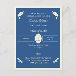 Minimalistischer Abschluss in Beige und Blau Ankündigungspostkarte