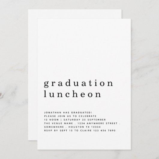 Minimalistischer Abschluss Luncheon Einladung (Vorne/Hinten)