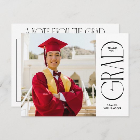 Minimalistischer Abschluss mit doppelseitigem Foto Dankeskarte (Vorne/Hinten)