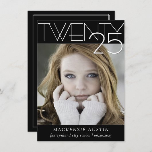 Minimalistischer Abschluss | Schwarzes und Weißes  Ankündigung (Vorne/Hinten)